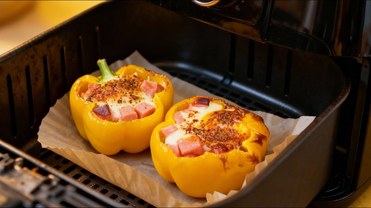 Bell peppers + eggs and ham = a delicious recipe#recipe #airfryer