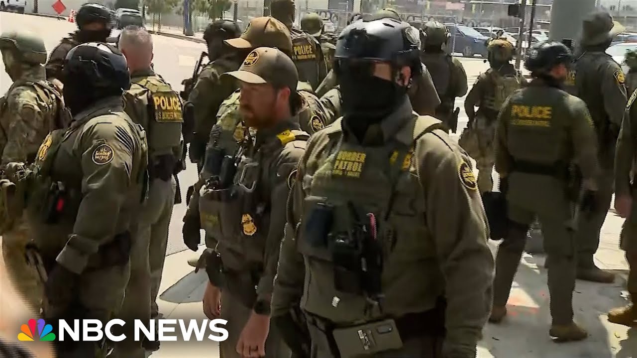 Border patrol agents conduct operations outside Newsom event