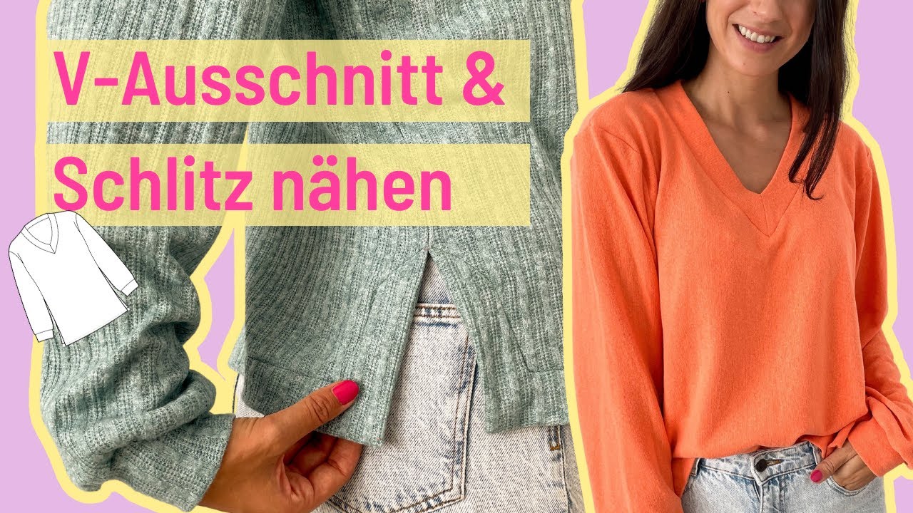 einfacher Pullover mit V-Ausschnitt nähen - auch als Sweater möglich / Nähanleitung Basic Sweater