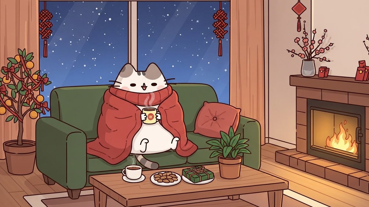 Pusheen's Planning the New Year 2026 🎆 Quiet Winter Night 🔥 Cozy Lofi for Work & Study