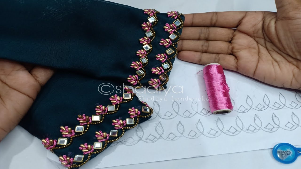 simple Very easy hand embroidery sleeve embroidery with silk thread long french knot beadwork|
