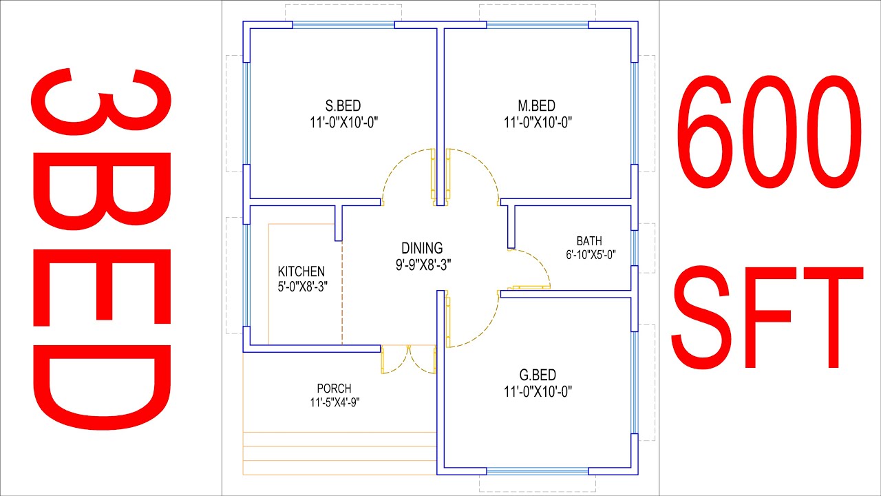 HOUSE PLAN DESIGN | EP 192 | 600 SQUARE FEET 3 BEDROOMS HOUSE PLAN | LAYOUT PLAN