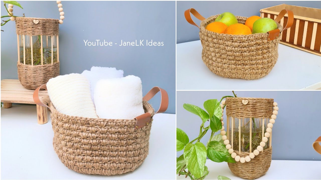 2 Ideas fantásticas con soga de yute o cabuya 😍 Haz una canasta rústica a crochet !!