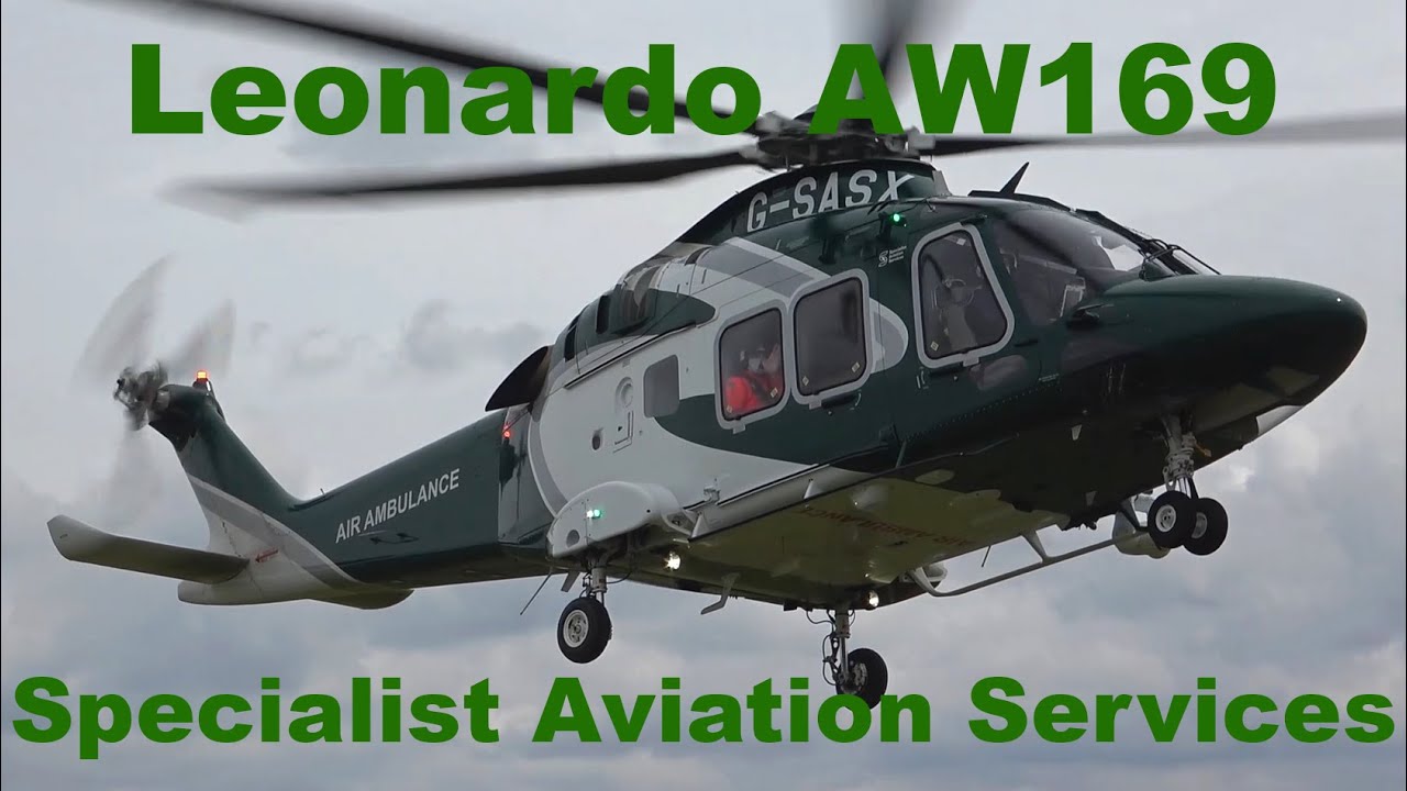 Leonardo AW169 rescue helicopter engine start, takeoff and landing G-SASX