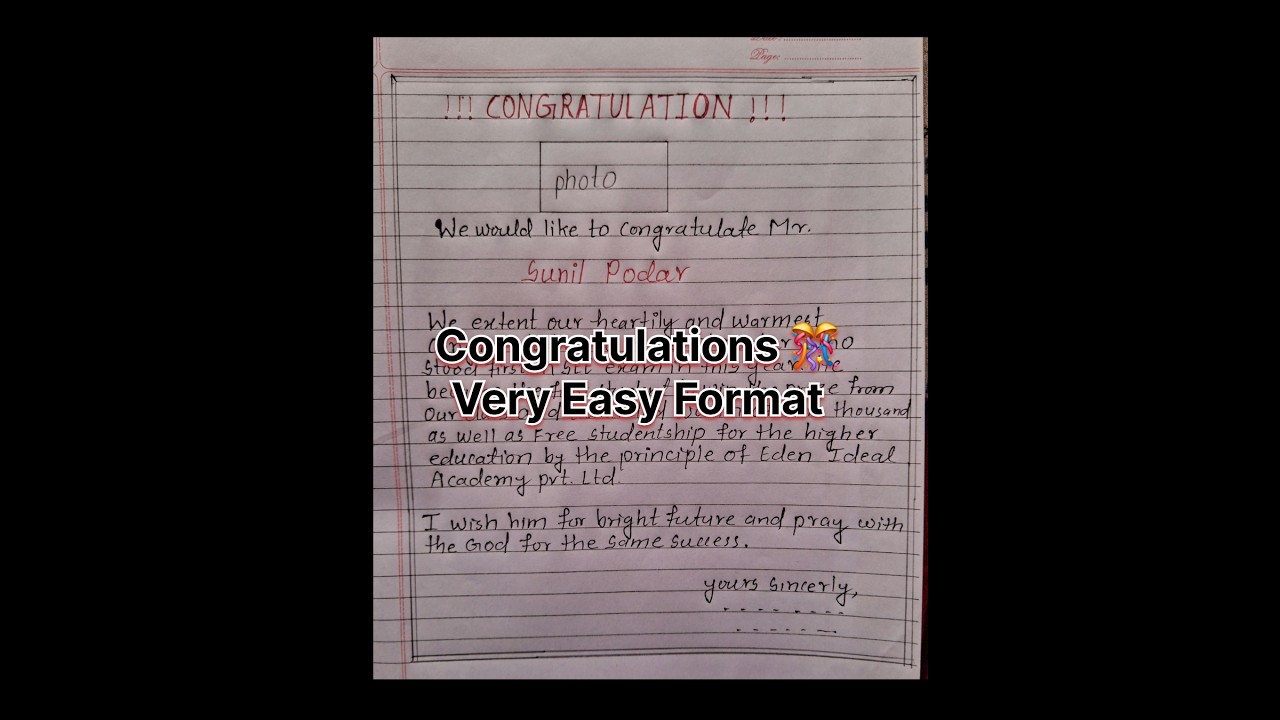 How To Write Congratulation 🎊 दामी Format / Congratulations Letter Class 9 & 12 Real VS Exam