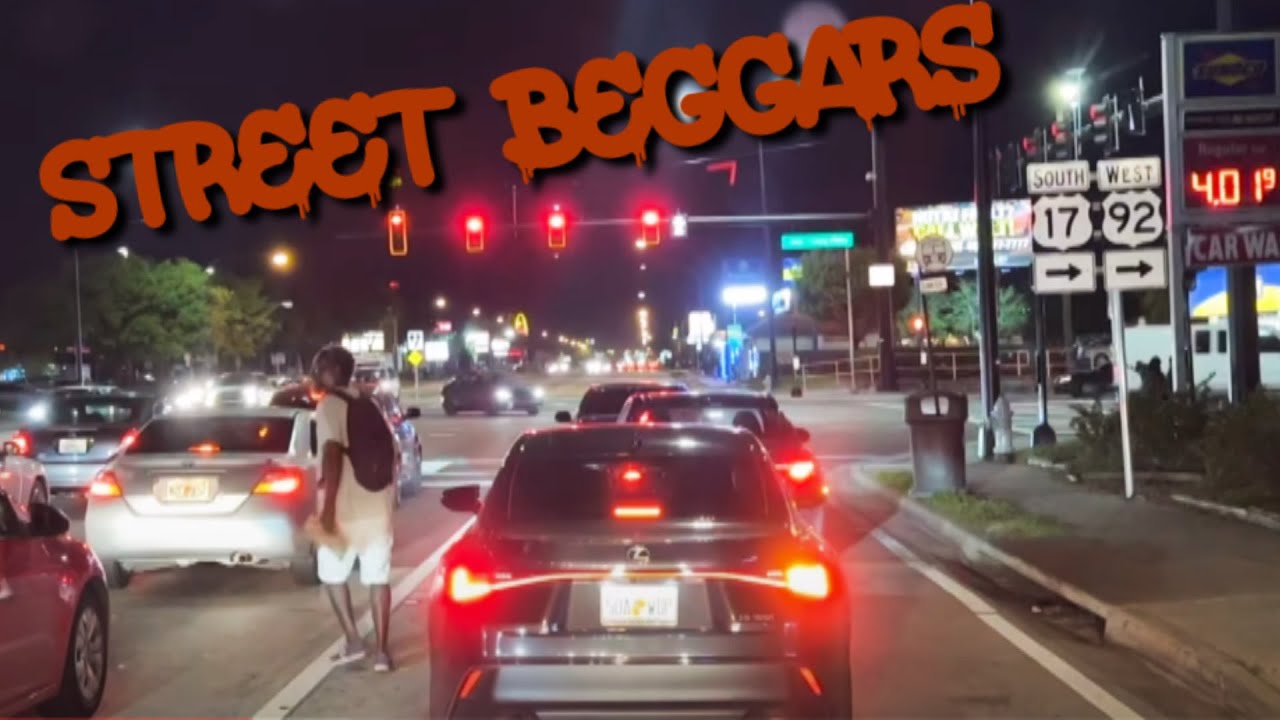 Kissimmee Florida - Aggressive Panhandlers At Night - No Respect In Your Face Demanding Money