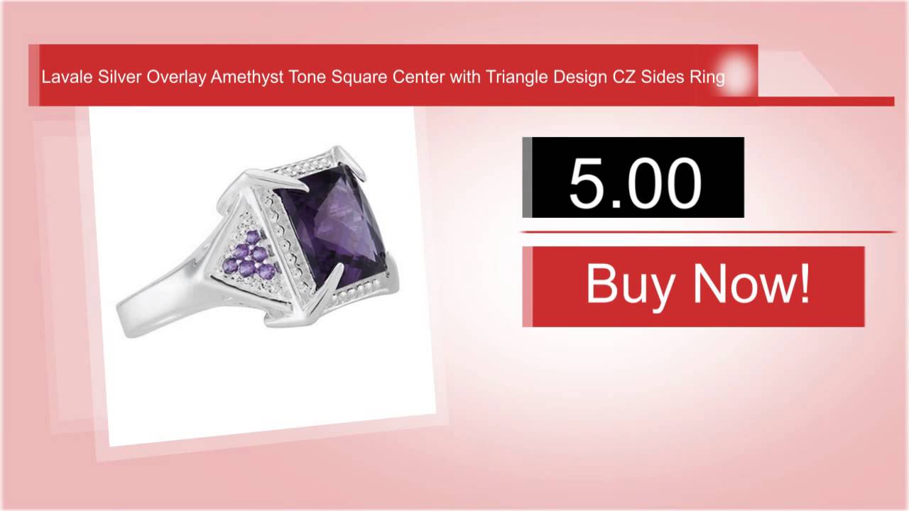 Lavale Silver Overlay Amethyst Tone Square Center with Triangle Design CZ Sides Ring