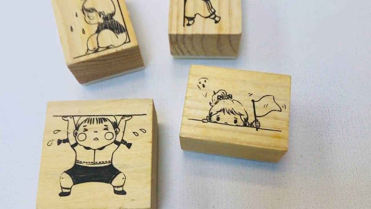 1 pc Wooden Rubber Stamps: Sad child rainy day corner lines