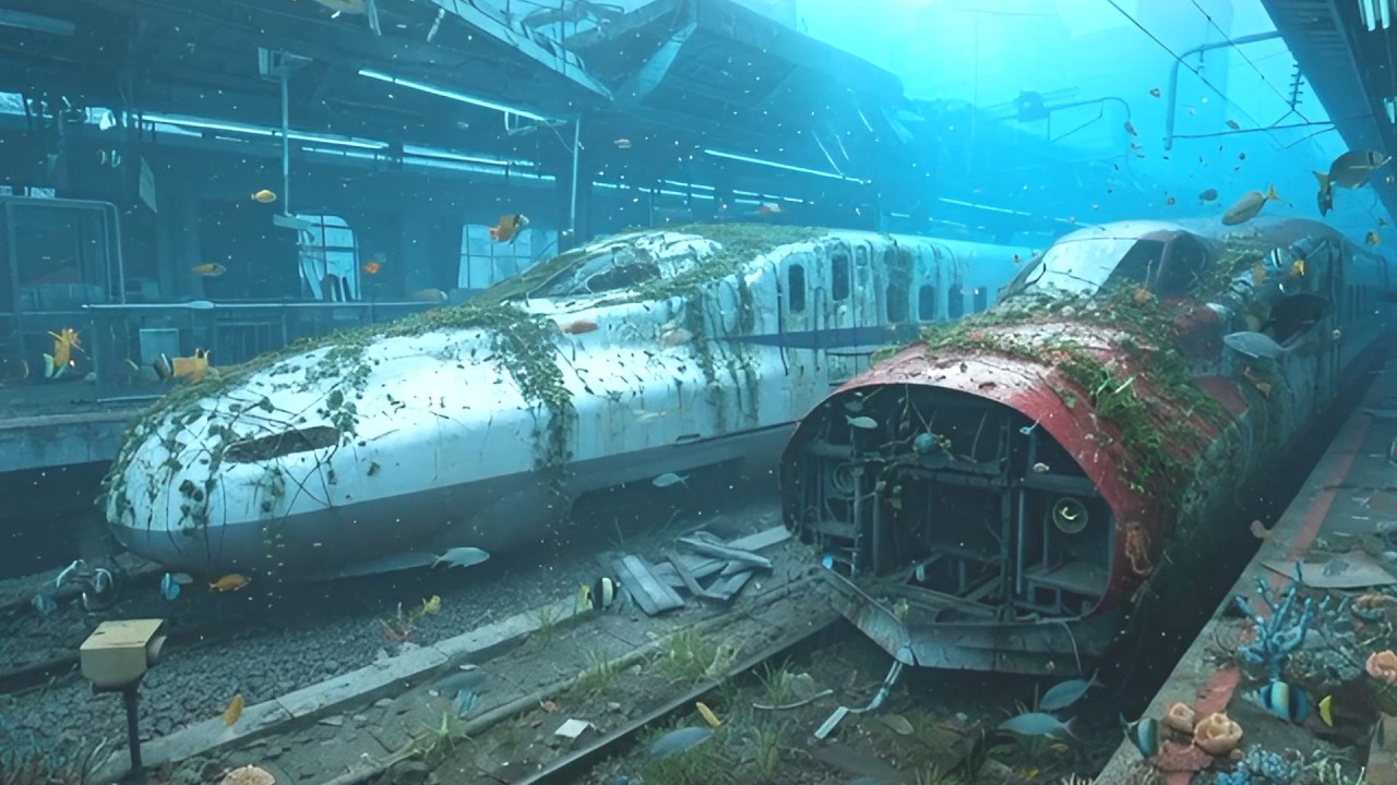 【AI廃墟探索】水没した東京駅を泳ぐ、E６系、ラーメンストリート、八重北食堂、東京一番街