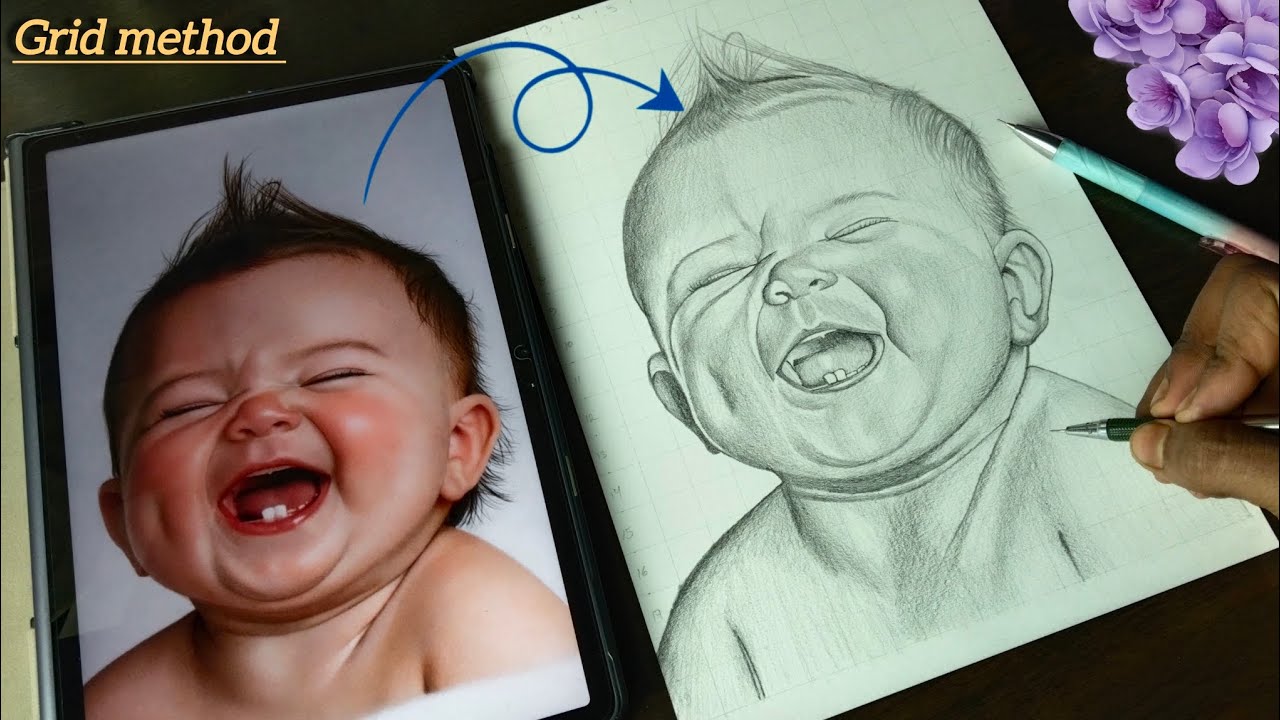 How To Draw A Baby Using Grid Method | Step By Step Portrait Tutorial | Samir Art 