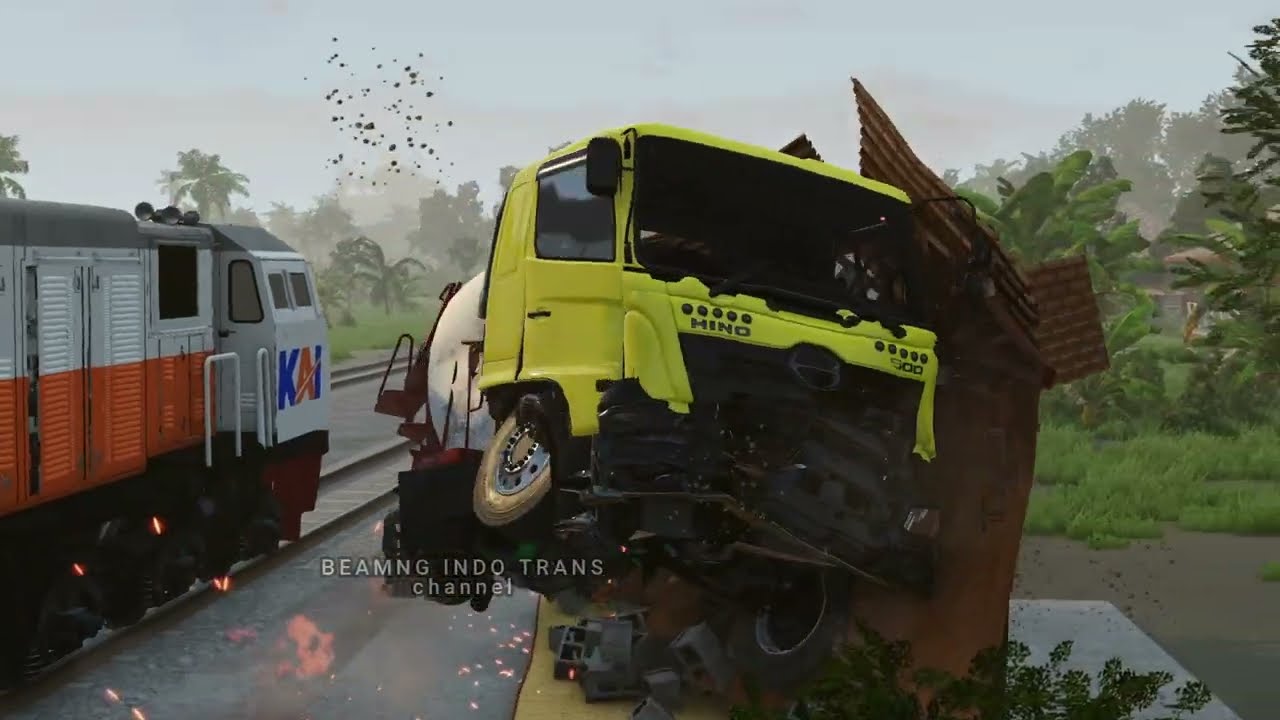 Ilustrasi Truk molen tertabrak Kereta api Taksaka, game Beamng drive