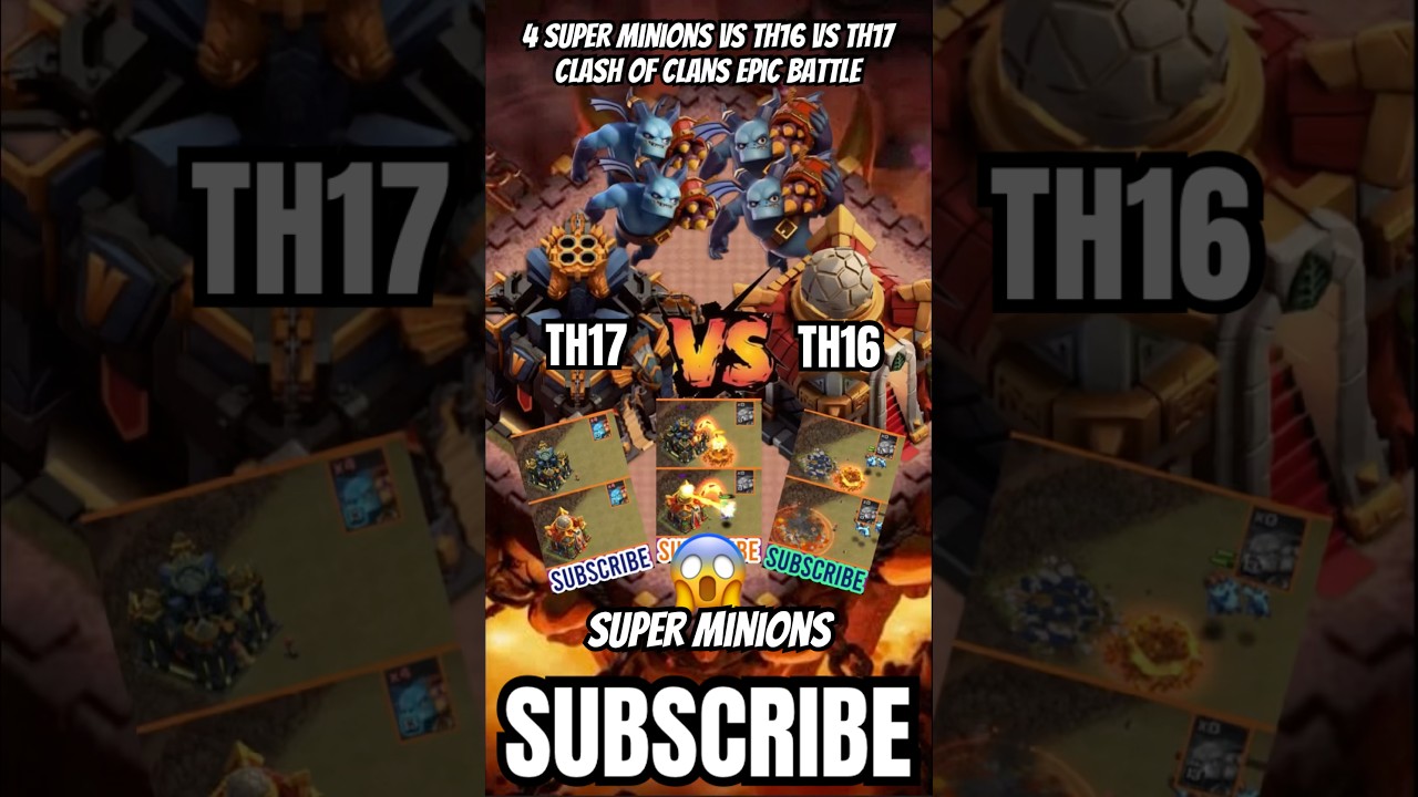 4 Super Minions vs TH16 vs TH17 - Epic Battle #shorts #coc #viral