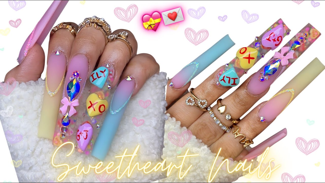 XXL PASTEL VALENTINES FREESTYLE/ ACRYLIC NAILS INSPO 💝✨️