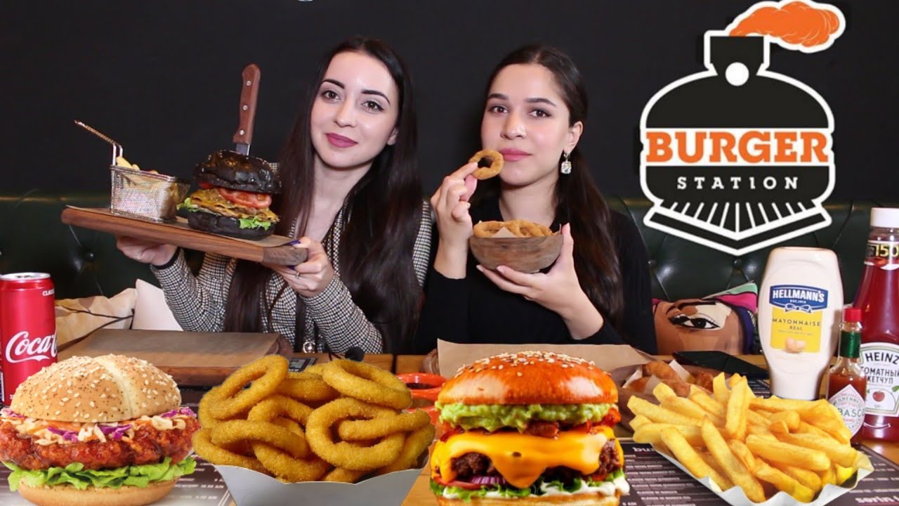 ЧЕРНЫЙ БУРГЕР / НАГЕТСЫ / САЛАТ BURGERSTATION  MUKBANG не ASMR