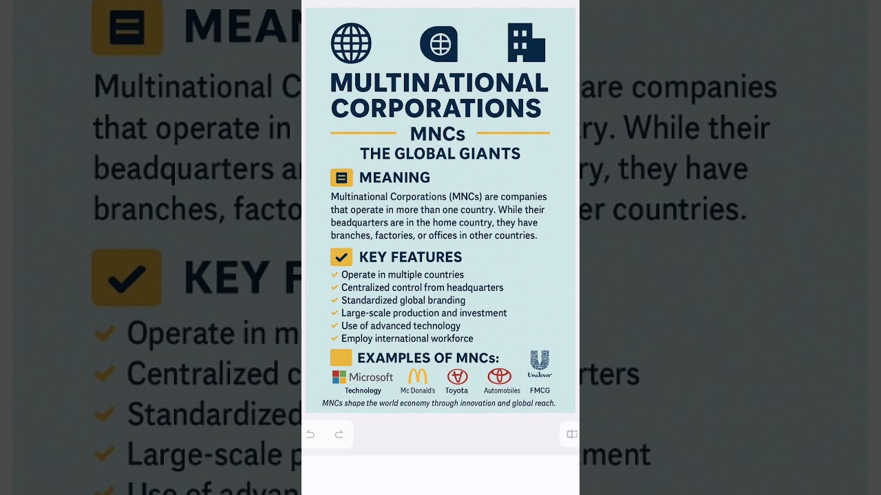 meaning and features of multinational corporations (MNCs) #shortsyoutube #shortsfeeds