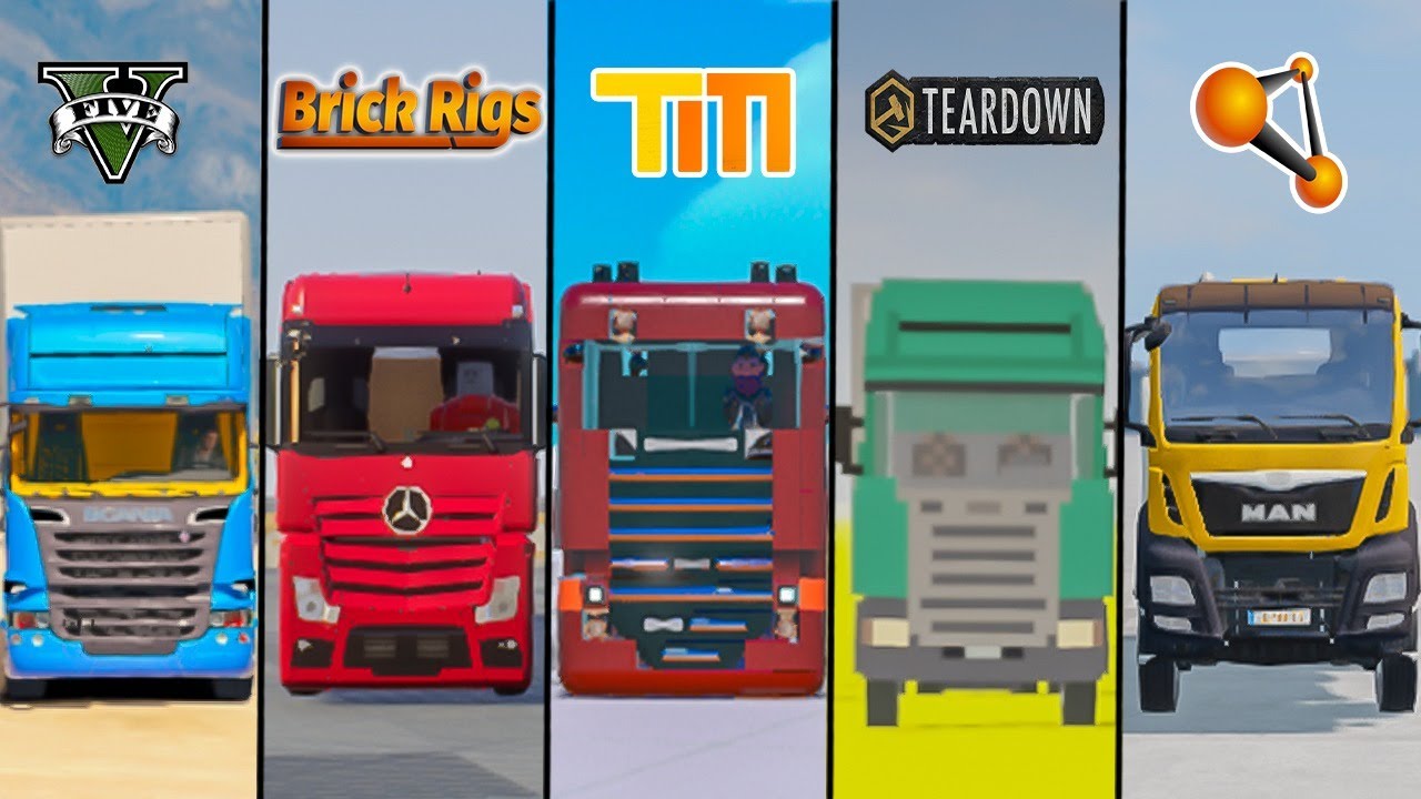 GTA 5 Scania Truck vs Teardown vs BeamNG Man Truck vs Brick Rigs Actros Truck - Which is Best?