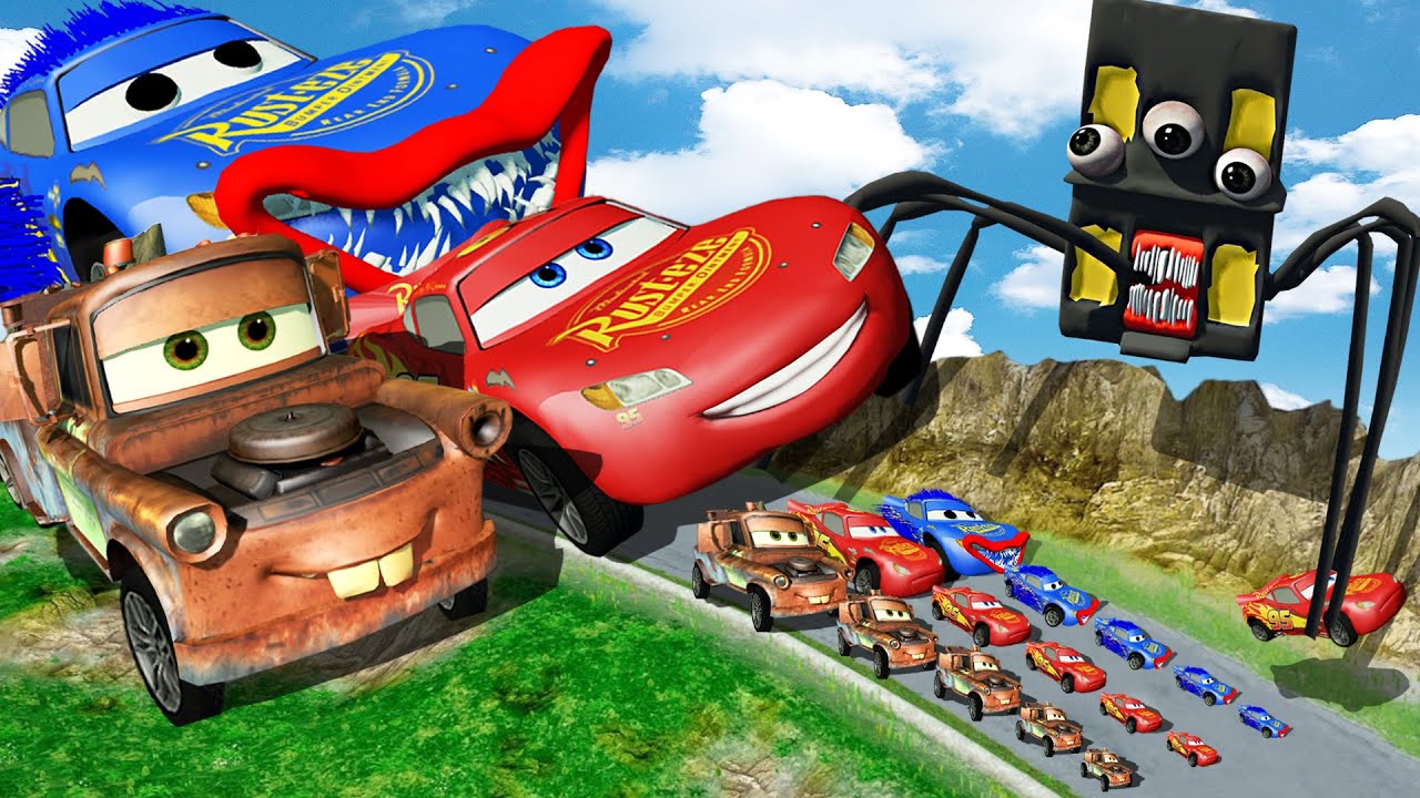 Big & Small Lightning Mcqueen & Pixar Cars vs The Living Monter House | BeamNG.Drive