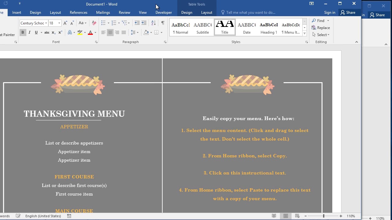 How to create menu in word