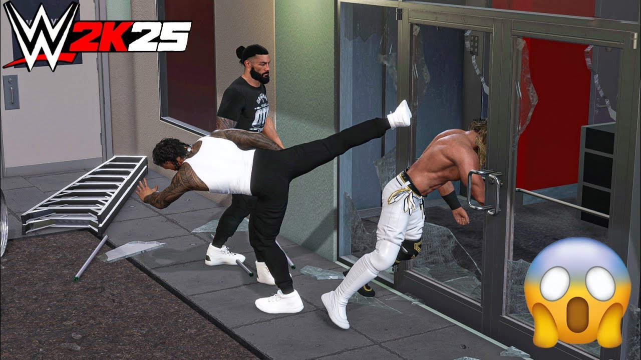 WWE 2K25 - Jey Uso and Roman Reigns Destroys Seth Rollins and Paul Heyman at Backstage | Gameplay