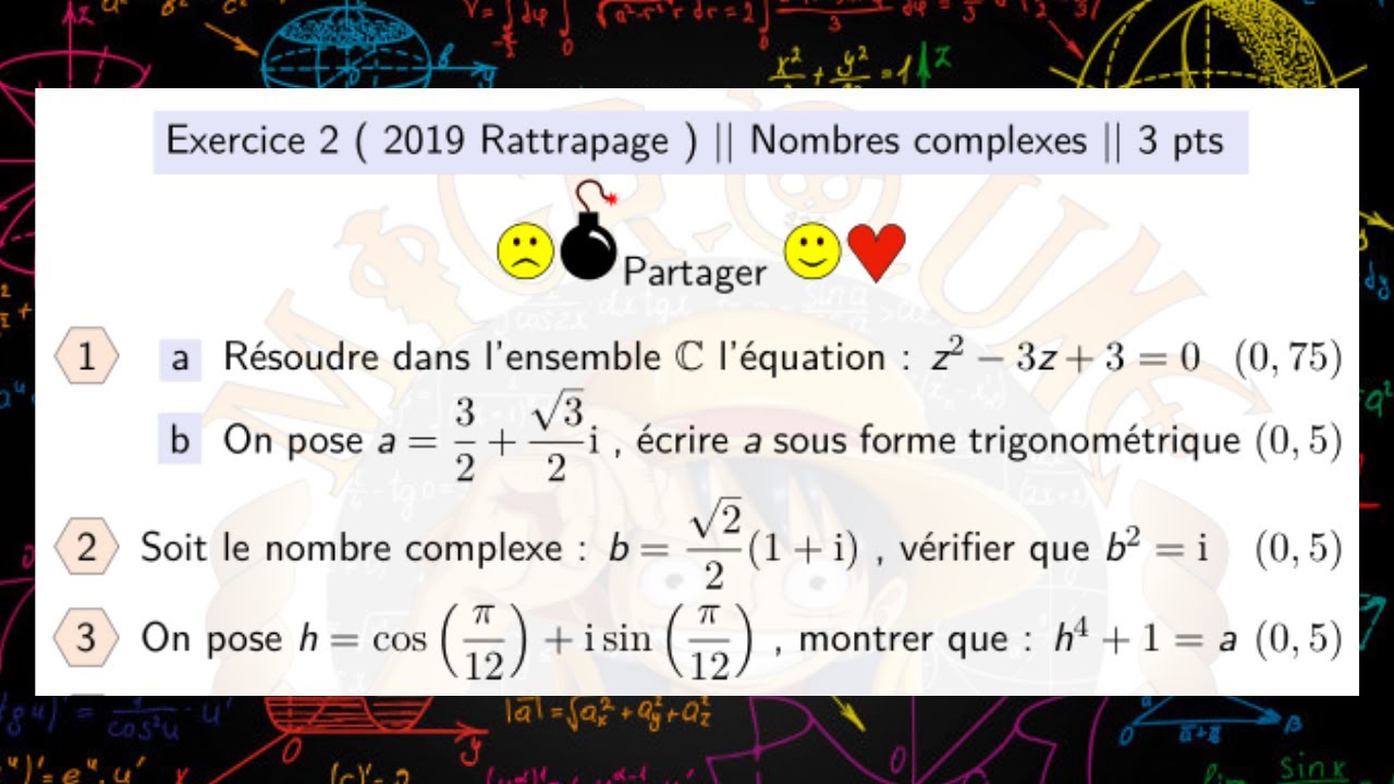 Examen National 2019 — Session De Rattrapage — Exercice 2 — les nombres complexes  — 2BAC PC/SVT