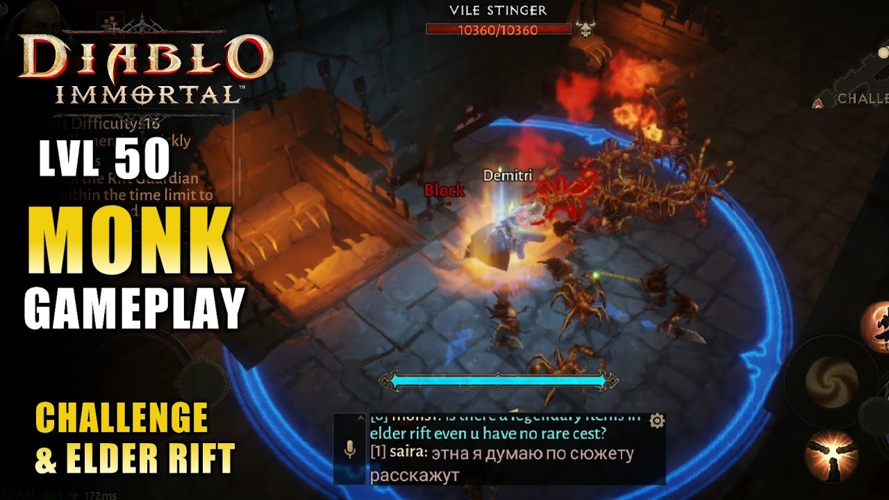 Diablo Immortal - Monk lv50 Gameplay Challenge Rift & Elder Rift