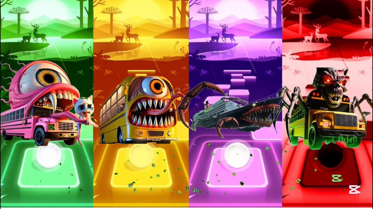 Tiles Hop-SCHOOL BUS MONSTER 🆚School Bus Head Eater and Ship Monster🆚Coffin Dance