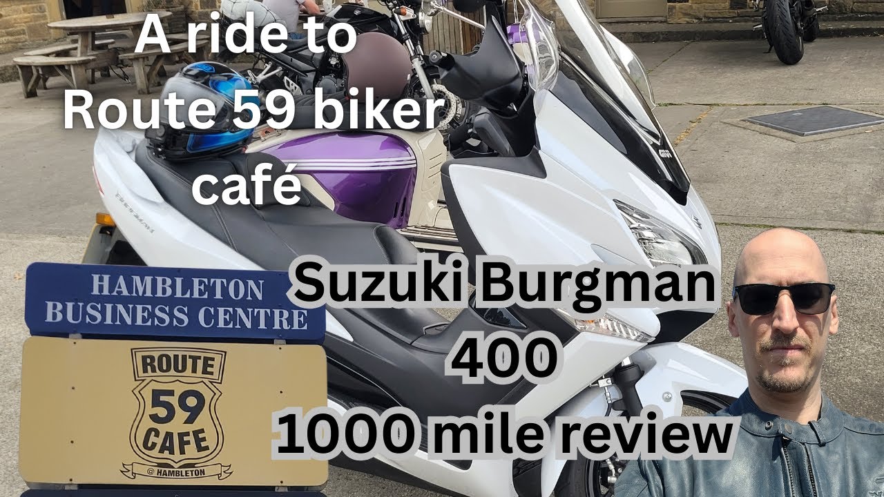 Suzuki Burgman 400,  My 1000 miles in 1 month review  Ride to route 59 Biker café