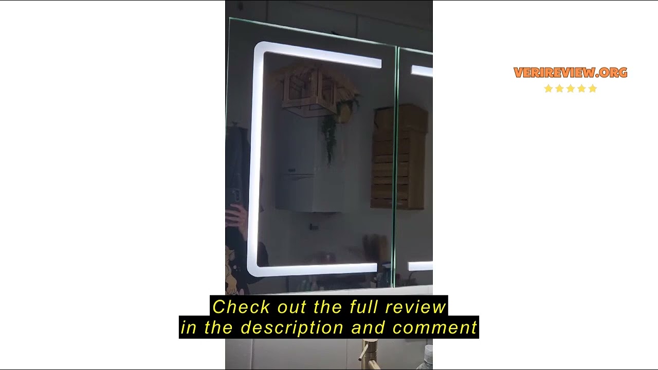 Review WisHomee Black Bathroom Mirror Medicine Cabinets with LED Lights, Wall Mounted Mirror Medicin