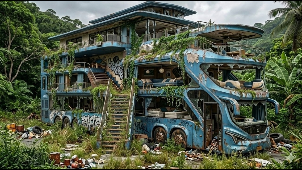 I Turned an Abandoned Bus into a Luxury Jungle Mansion 🤯