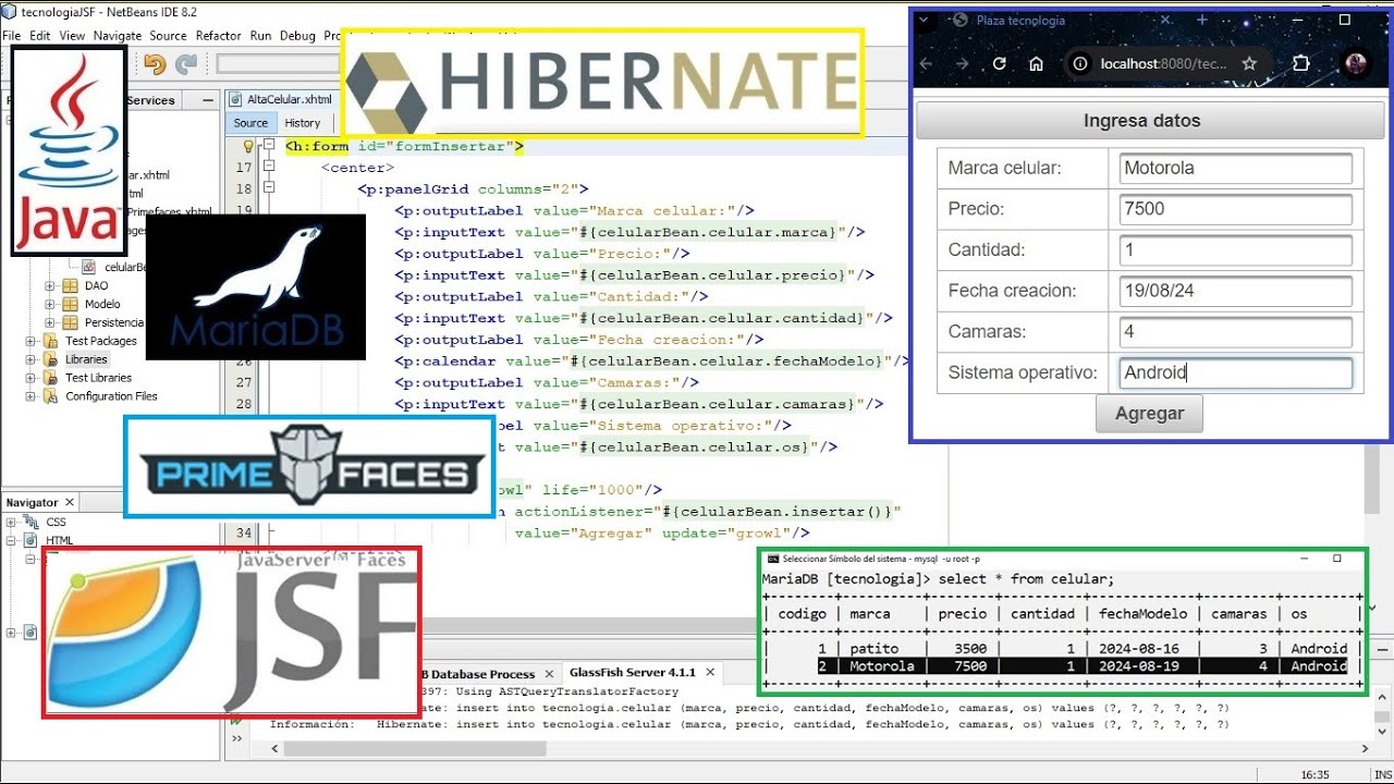 Formulario Web de Alta que guarda en MariaDB usando JSF, Primefaces e Hibernate