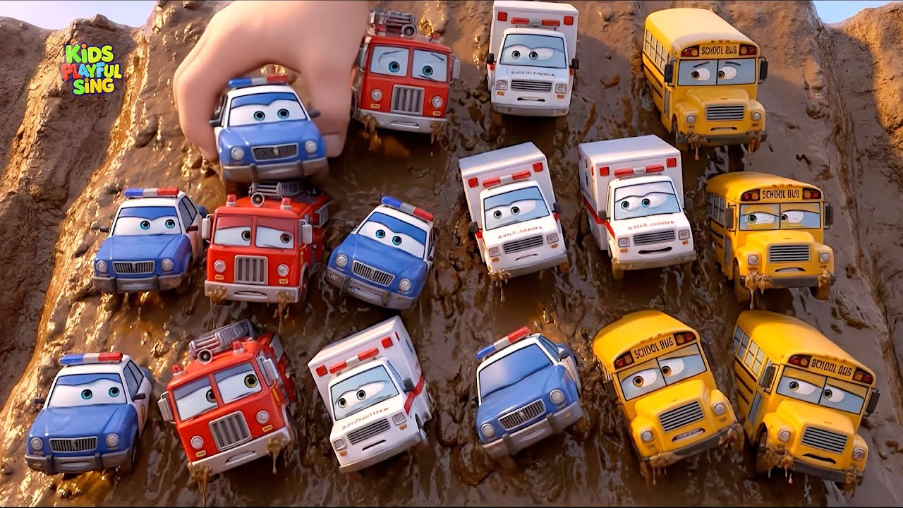 Car Wash Song | Muddy Trucks Rescue & Clean Up | Police Car, Fire Truck, School Bus | Kids Songs