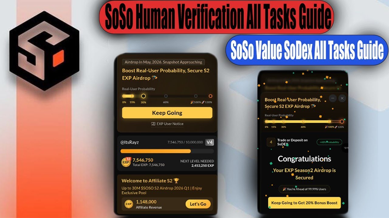 SoSoValue Human Verification & All Tasks Guide | Season 2 Airdrop & SoDex Tasks Explained