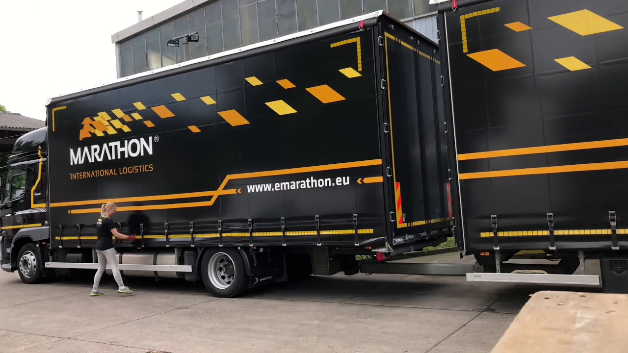 Guga Trucks open left side Daf Cf 370 curtain Otwieranie lewej plandeki tandem tarpaulin canvas