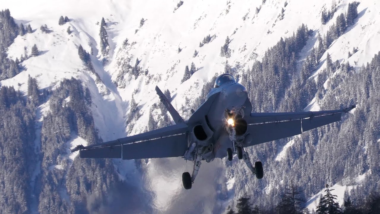 Swiss Airforce Afterburner Takeoff / Taxiing / Approach F/A-18 at Airbase Meiringen WEF 2023
