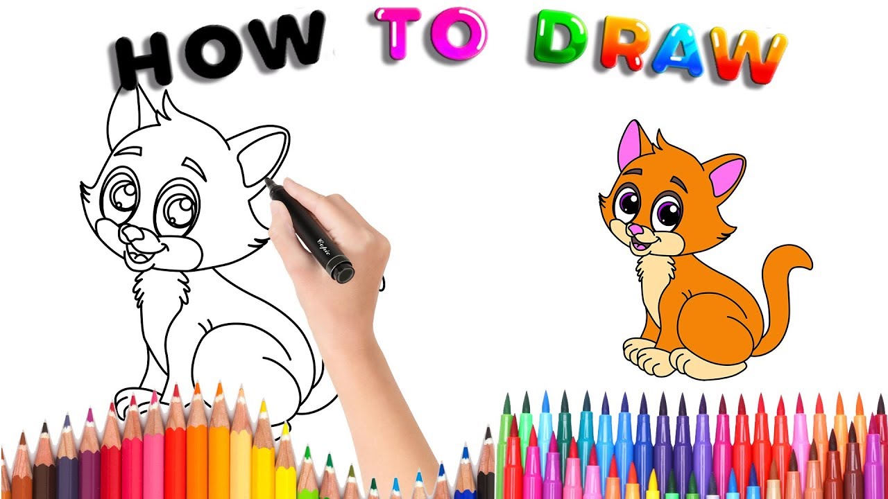 How to funny cat coloring and drawing, learn colors for kids 2018 | EDOMEI