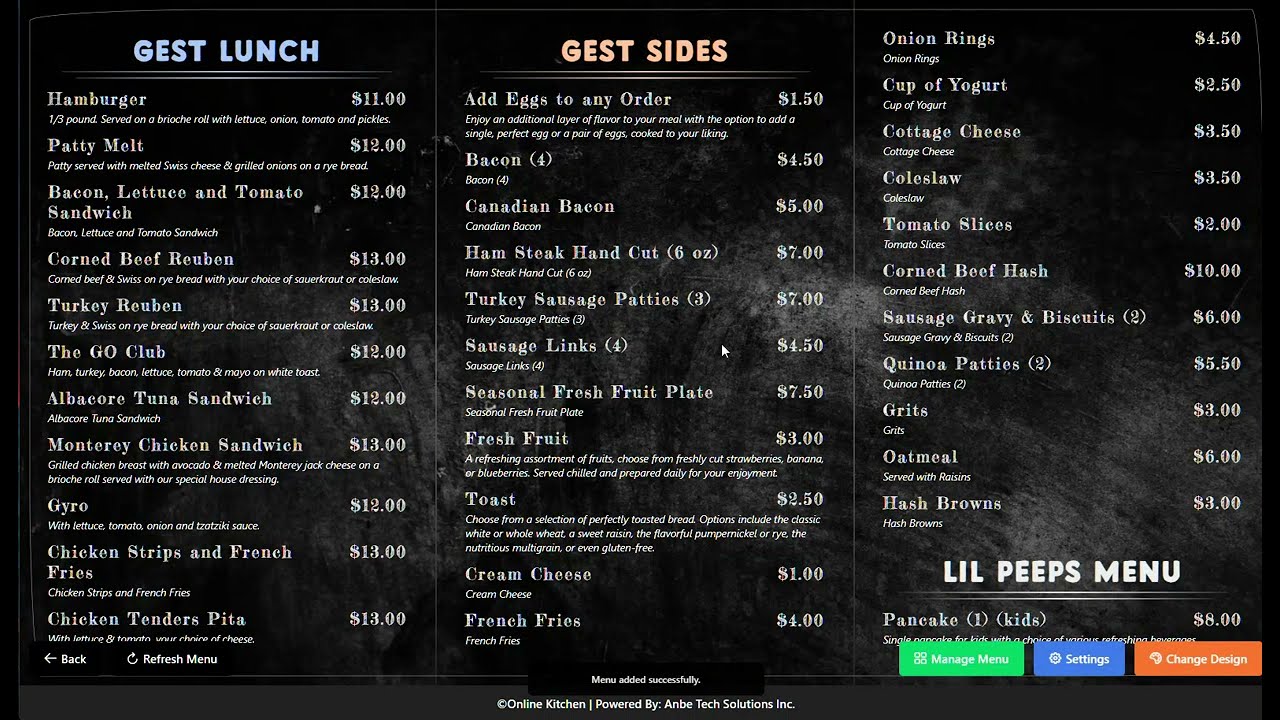 How to set up Menu Display System - Demo for Gest Omlette - powered by Anbe Tech Solutions Inc