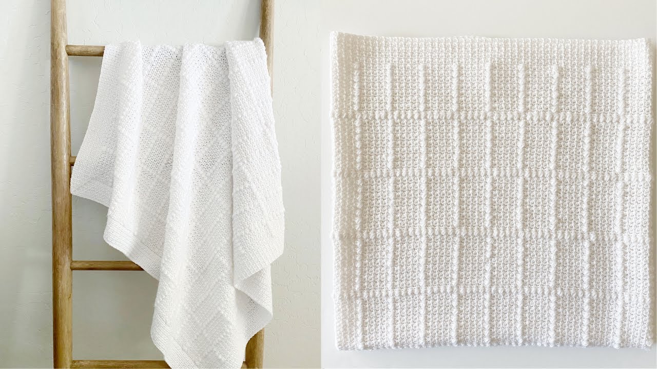 Crochet Windowpane Puff Baby Blanket