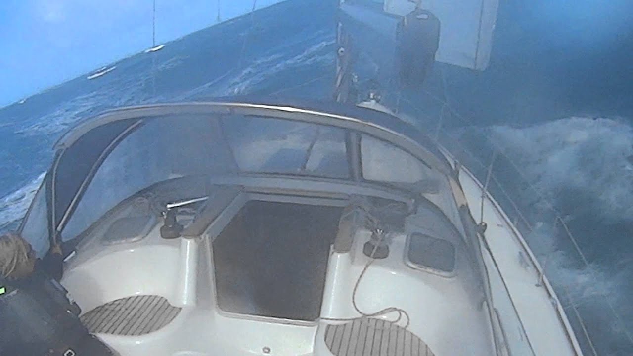 Extreme sailing conditions at Alderney Channel Islands day after ex-hurricane Bertha.