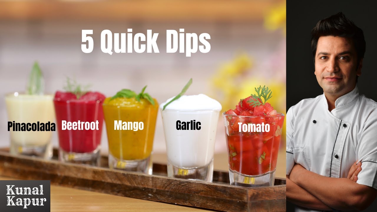 5 Quick Dips Recipe | Easy Veggie Dips | Kapur Sauce Recipes, Tomato Sauce Mango Dip Garlic Chutney