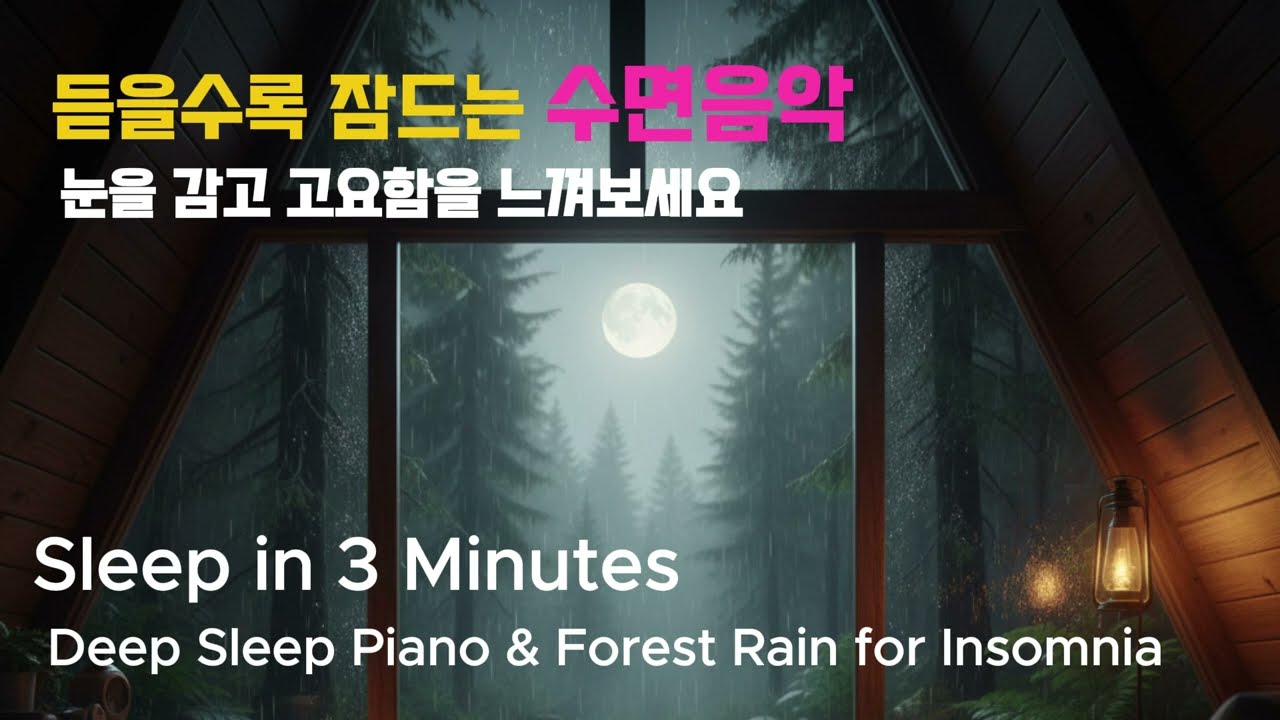 수면음악,듣자마자 잠드는 저음 피아노와 숲속 빗소리 (불면증 치료)Sleep in 3 Minutes: Deep Sleep Piano & Forest Rain for Insomnia