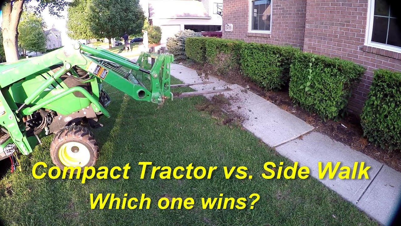 Watch It Bounce!  Removing Concrete Patio and Sidewalk with Compact Tractor & Pallet Forks