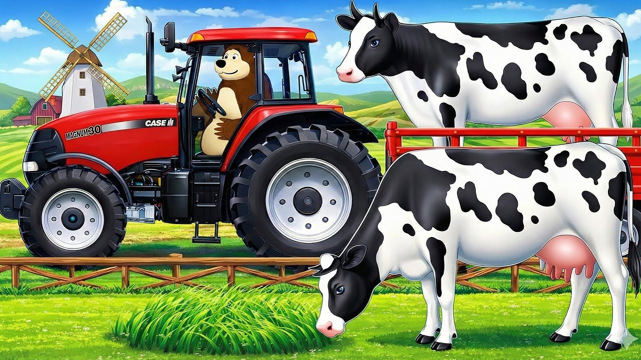 Hardworking Farmer: Feeding Pigs, Chickens & Dairy Cows | Real Farm Animation