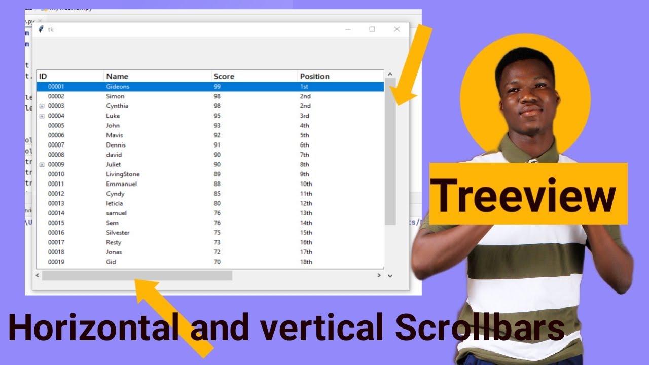 Treeview с вертикальными и горизонтальными полосами прокрутки | Python Tkinter GUI