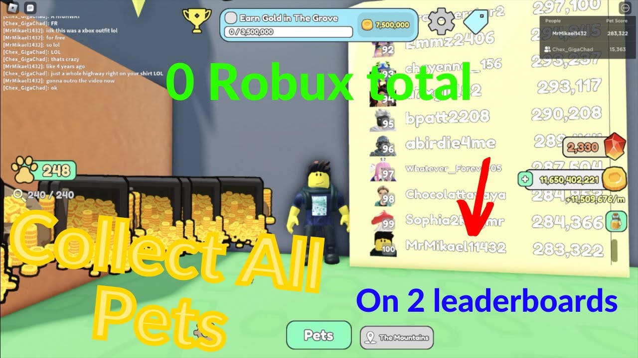 Roblox collect all pets | Getting Top 100 With 0 Total Robux Spent