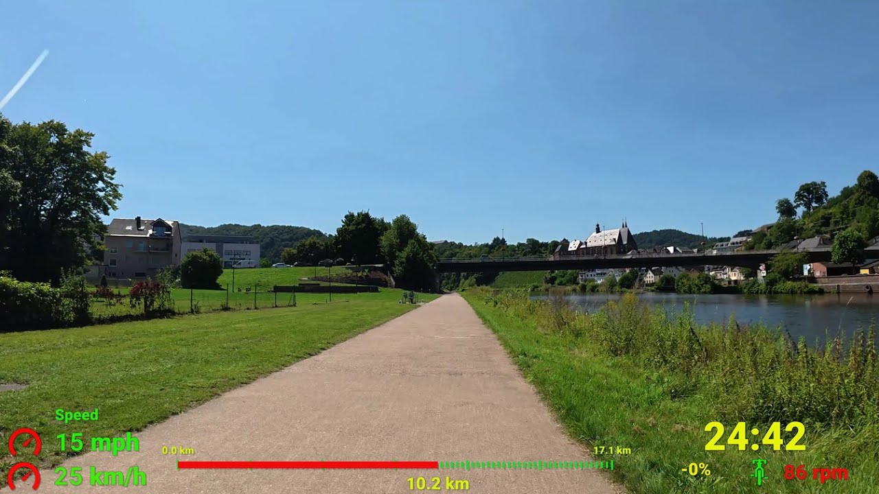 45 minute Indoor Cycling Workout Saar River & Vineyards 🚴‍♂️🌞💚🍷Telemetry 4K Video