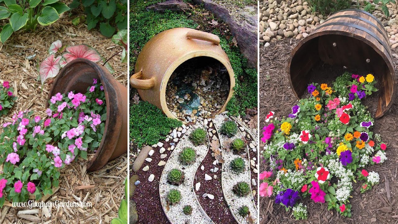 34+ Fun Spilled Flower Pot Ideas to Brighten Your Yard with Style | DIY Gardening