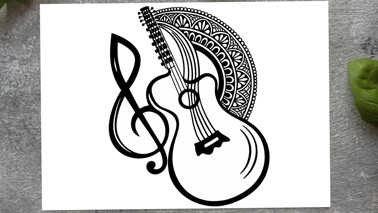 How to Draw Guitar with Treble Clef Mandala | Music Art Design for Beginners
