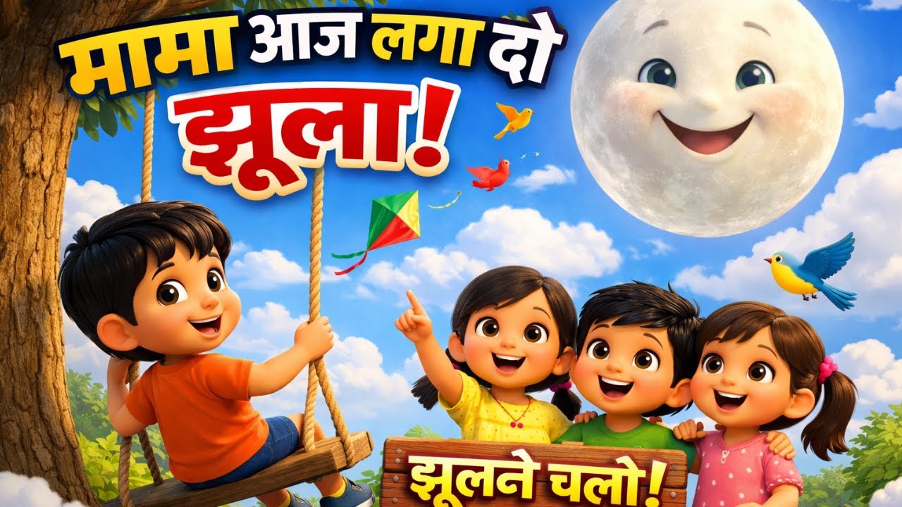 मामा आज लगा दो झूला 🌳🪁 | Hindi Rhymes for Kids | Swing Poem | Kids Animation