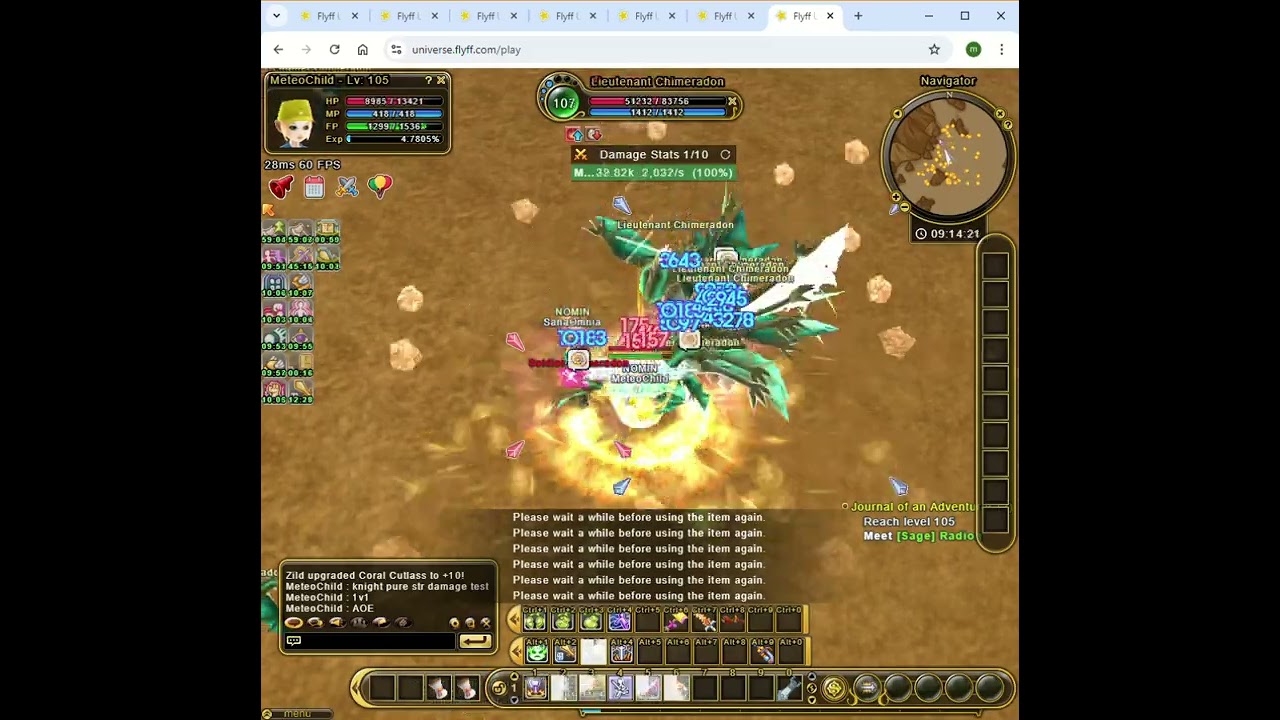 Flyff Universe  2024 08 01 KNIGHT (pure STR) 1v1 vs AOE damage test