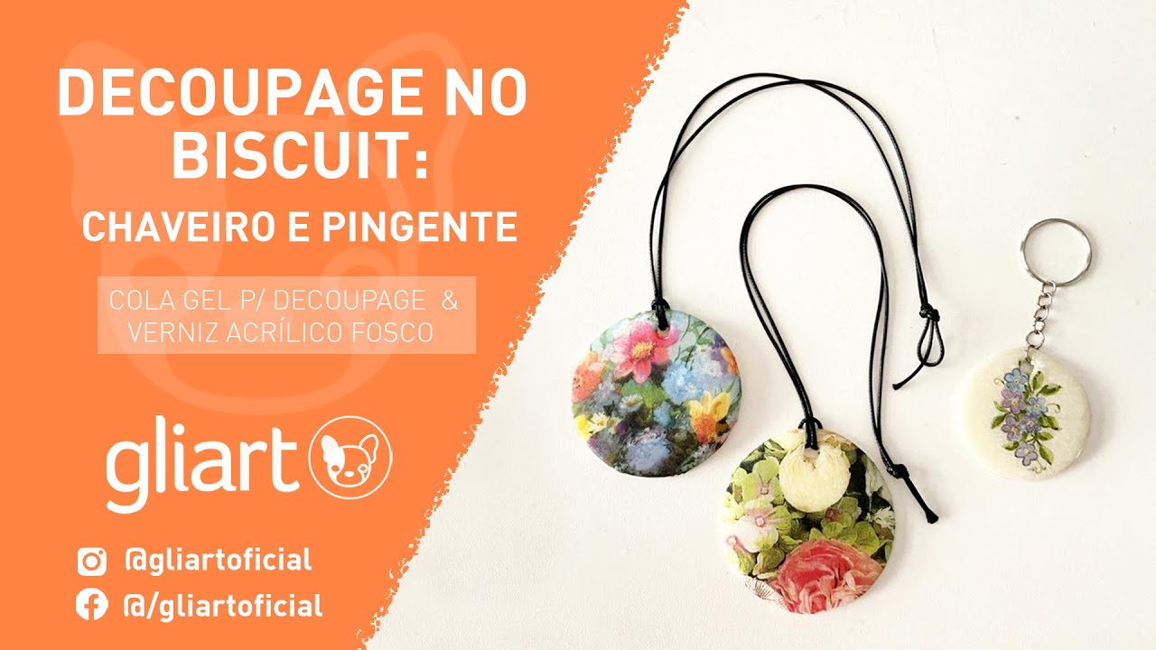 DECOUPAGE NO BISCUIT - no chaveiro e no pingente!